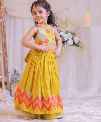 Mustard yellow embroidered silk lehenga choli 2