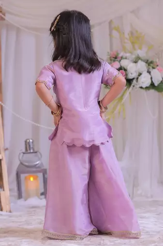 Lilac embroidered shimmer silk kurti set