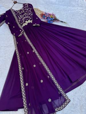 Women georgette with zari & sequins embroidered work kurta & dupatta set 5