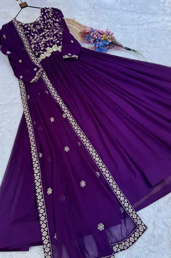 Women georgette with zari & sequins embroidered work kurta & dupatta set