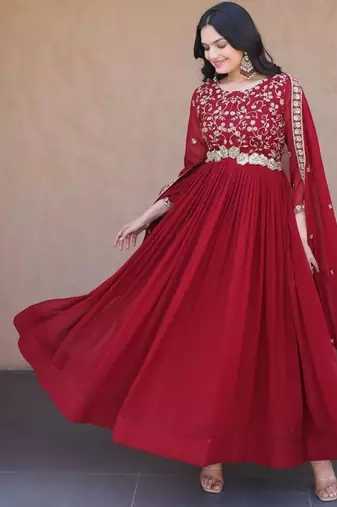 Women georgette with zari & sequins embroidered work kurta & dupatta set