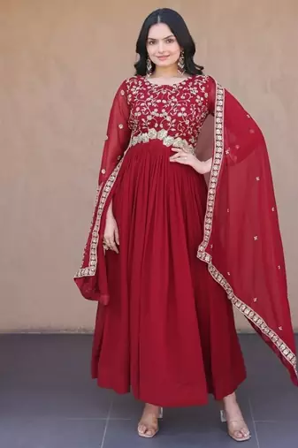 Women georgette with zari & sequins embroidered work kurta & dupatta set