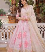Women silk blend with zari & sequins embroidered work kurta & dupatta set