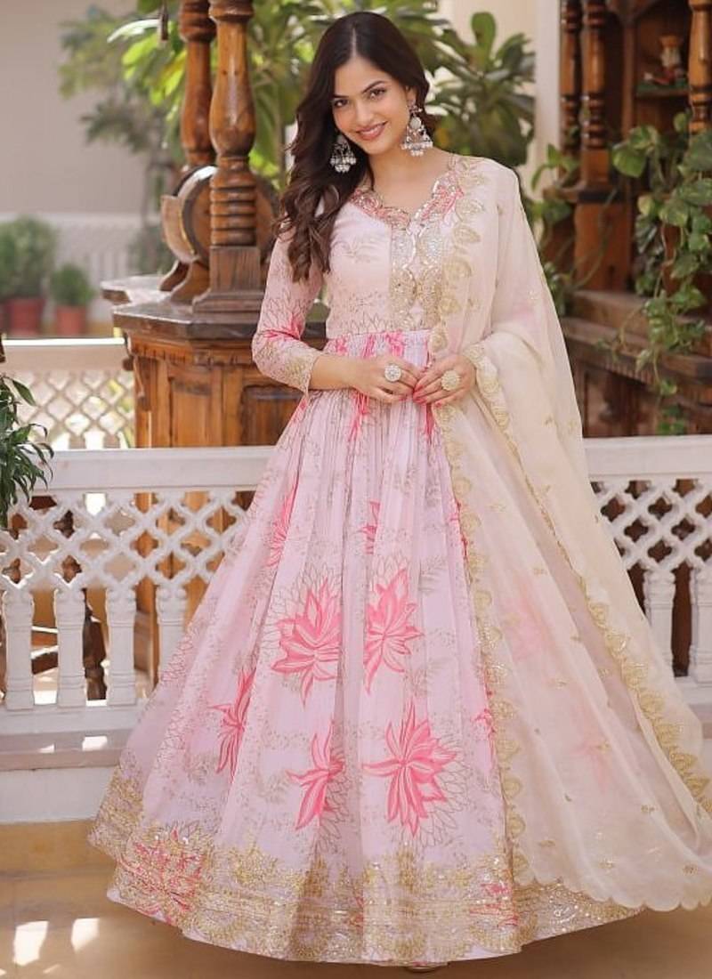 Women silk blend with zari & sequins embroidered work kurta & dupatta set