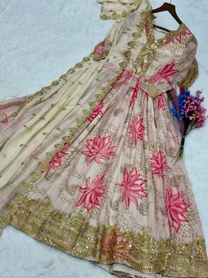 Women silk blend with zari & sequins embroidered work kurta & dupatta set 5