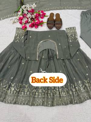 Elegant sage green anarkali suit set with zari embroidery & dupatta 4