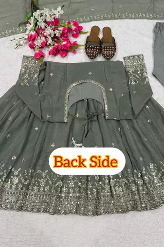 Elegant sage green anarkali suit set with zari embroidery & dupatta