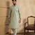 Mens silk blend green solid embroidered calf length straight kurta