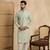 Mens silk blend green solid embroidered calf length straight kurta