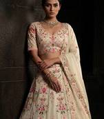CREAM GEORGETTE PARTY WEAR EMBROIDERY LEHENGA CHOLI