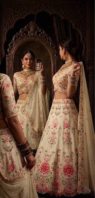 CREAM GEORGETTE PARTY WEAR EMBROIDERY LEHENGA CHOLI 2