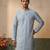 Mens silk blend blue solid embroidered calf length straight kurta