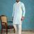 Mens silk blend blue solid embroidered calf length straight kurta