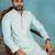 Mens silk blend blue solid embroidered calf length straight kurta