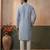 Mens silk blend blue solid embroidered calf length straight kurta