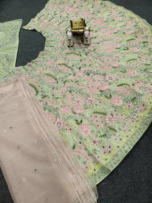 PISTA GREEN NET PARTY WEAR EMBROIDERY LEHENGA CHOLI 4