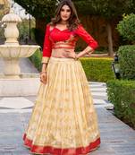 beige art silk woven lehenga choli
