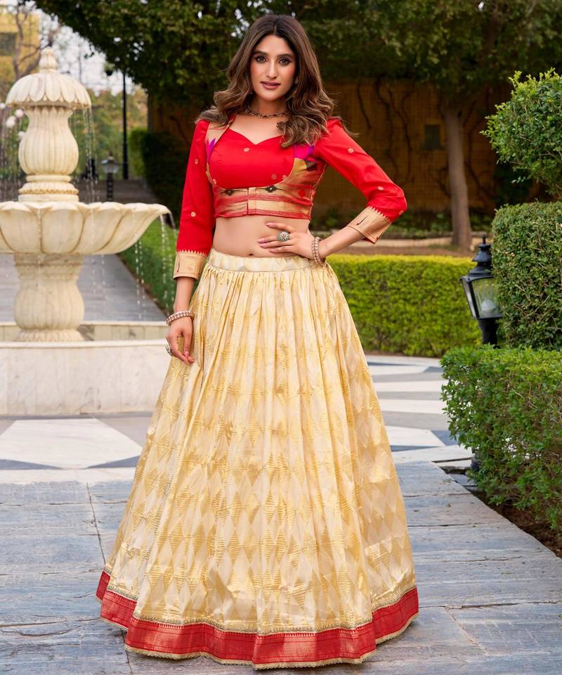 beige art silk woven lehenga choli