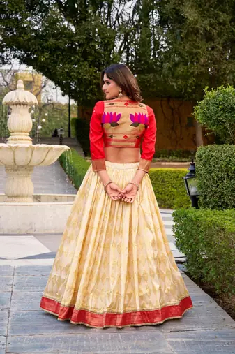 beige art silk woven lehenga choli
