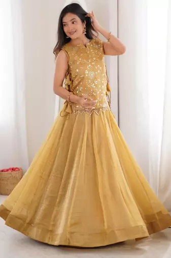 yellow silk blend embroidered lehenga choli