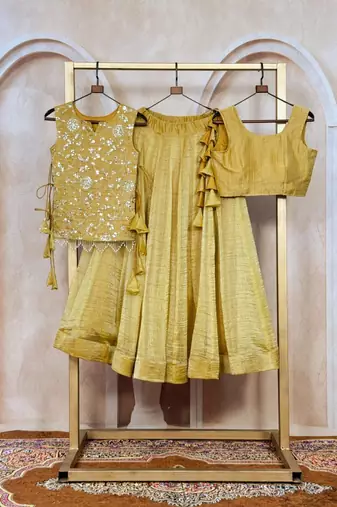 yellow silk blend embroidered lehenga choli