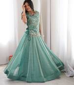sea green silk blend embroidered lehenga choli