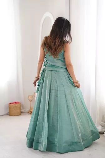 sea green silk blend embroidered lehenga choli