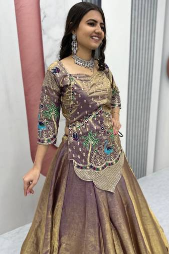light purple silk blend embroidered lehenga choli