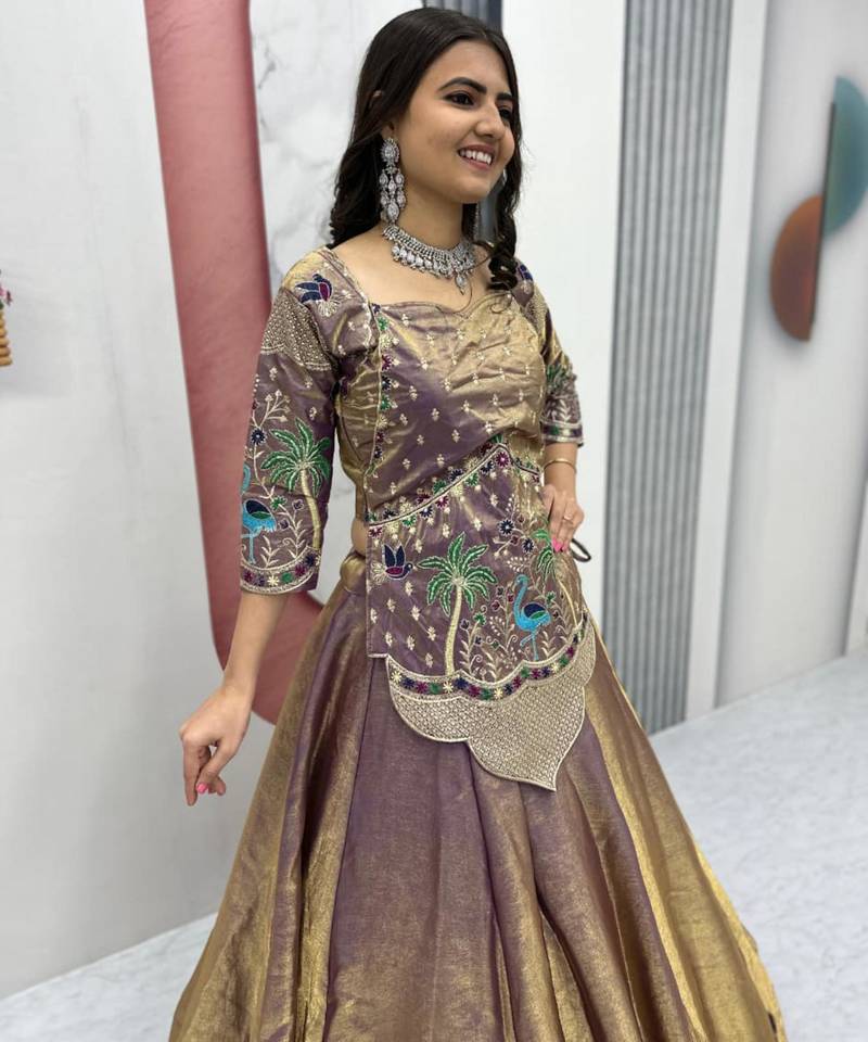 light purple silk blend embroidered lehenga choli