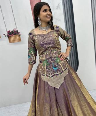 light purple silk blend embroidered lehenga choli with free size upto 44 3
