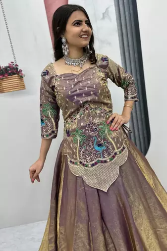 light purple silk blend embroidered lehenga choli