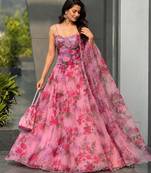 pink organza printed lehenga choli