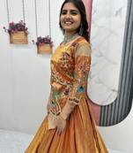 orange silk blend embroidered lehenga choli