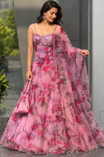 pink organza printed lehenga choli