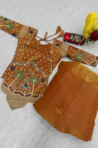 orange silk blend embroidered lehenga choli