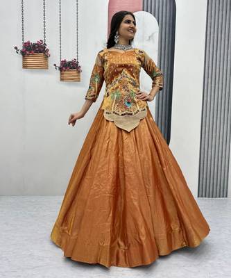 orange silk blend embroidered lehenga choli 3