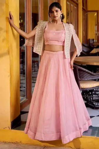 pink silk blend plain lehenga choli