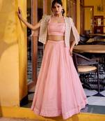 pink silk blend plain lehenga choli