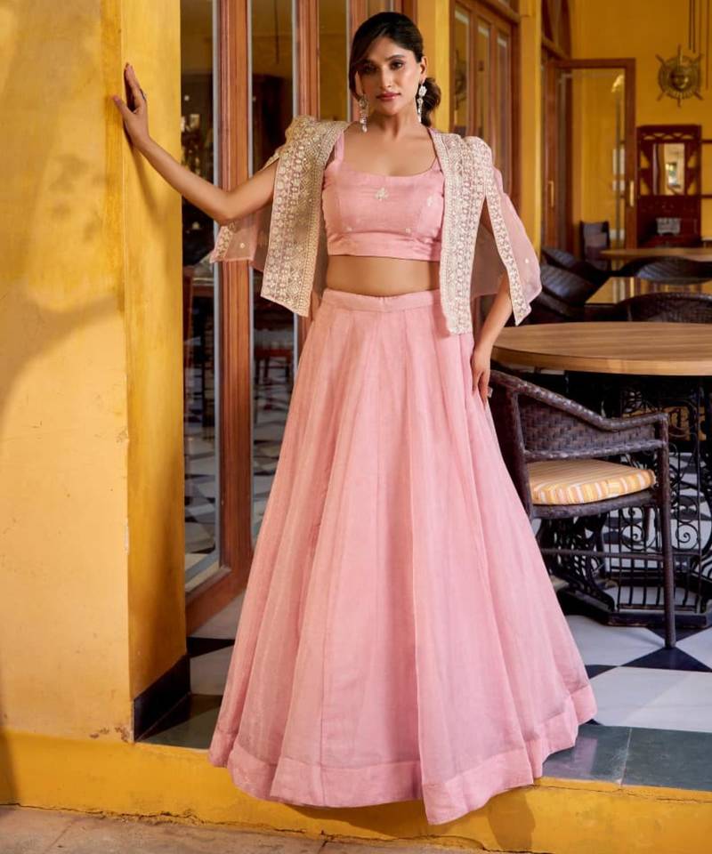 pink silk blend plain lehenga choli