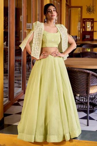 light green silk blend plain lehenga choli