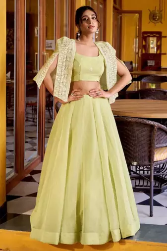 light green silk blend plain lehenga choli