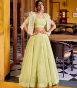 light green silk blend plain lehenga choli