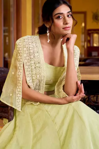 light green silk blend plain lehenga choli
