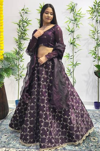 wine silk blend embroidered lehenga choli