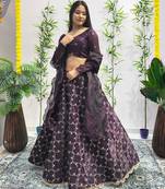 wine silk blend embroidered lehenga choli