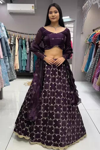 wine silk blend embroidered lehenga choli