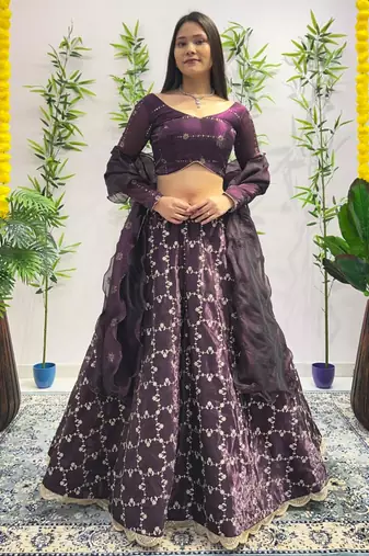 wine silk blend embroidered lehenga choli