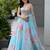 sky blue organza printed lehenga choli