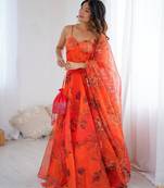 orange organza embroidered lehenga choli