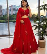 red georgette printed lehenga choli